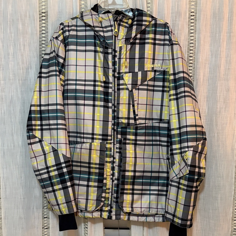 Plaid Hooded Jacket with Yellow and Blue Accents